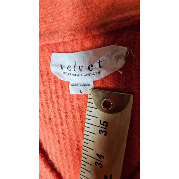 Velvet, Button Up, V-Neck, Cardigan, Soft, Boxy, Stretchy, Sweater, Orange, Lg - Picture 9 of 11